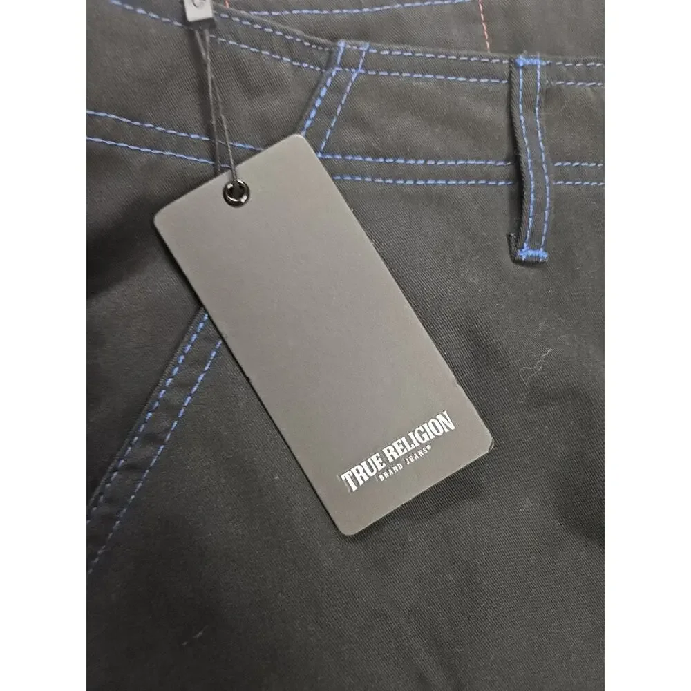 True Religion Cargo Pants Men's 36x32 Black w Blue Stitching MSRP $164